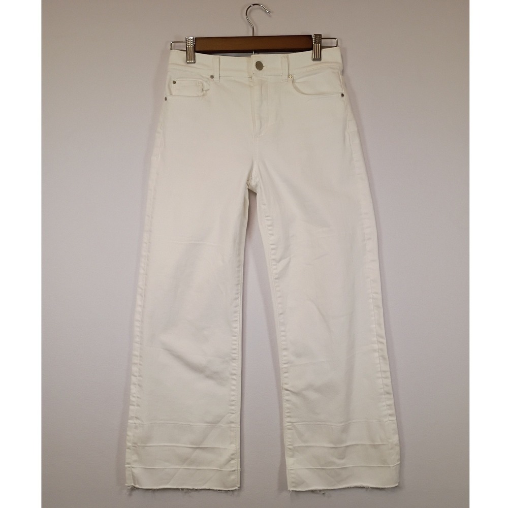 Coastal Chic Ann Taylor Petite 00P White Wide Leg Raw Hem Stretch Jeans